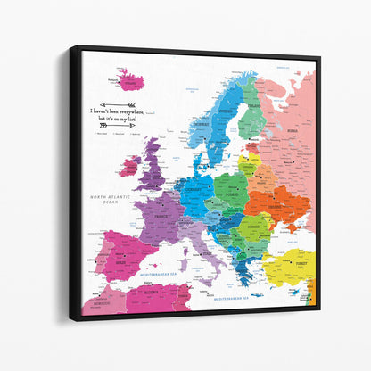 Canvas - Colorful Europe Travel Map with Pins - Square