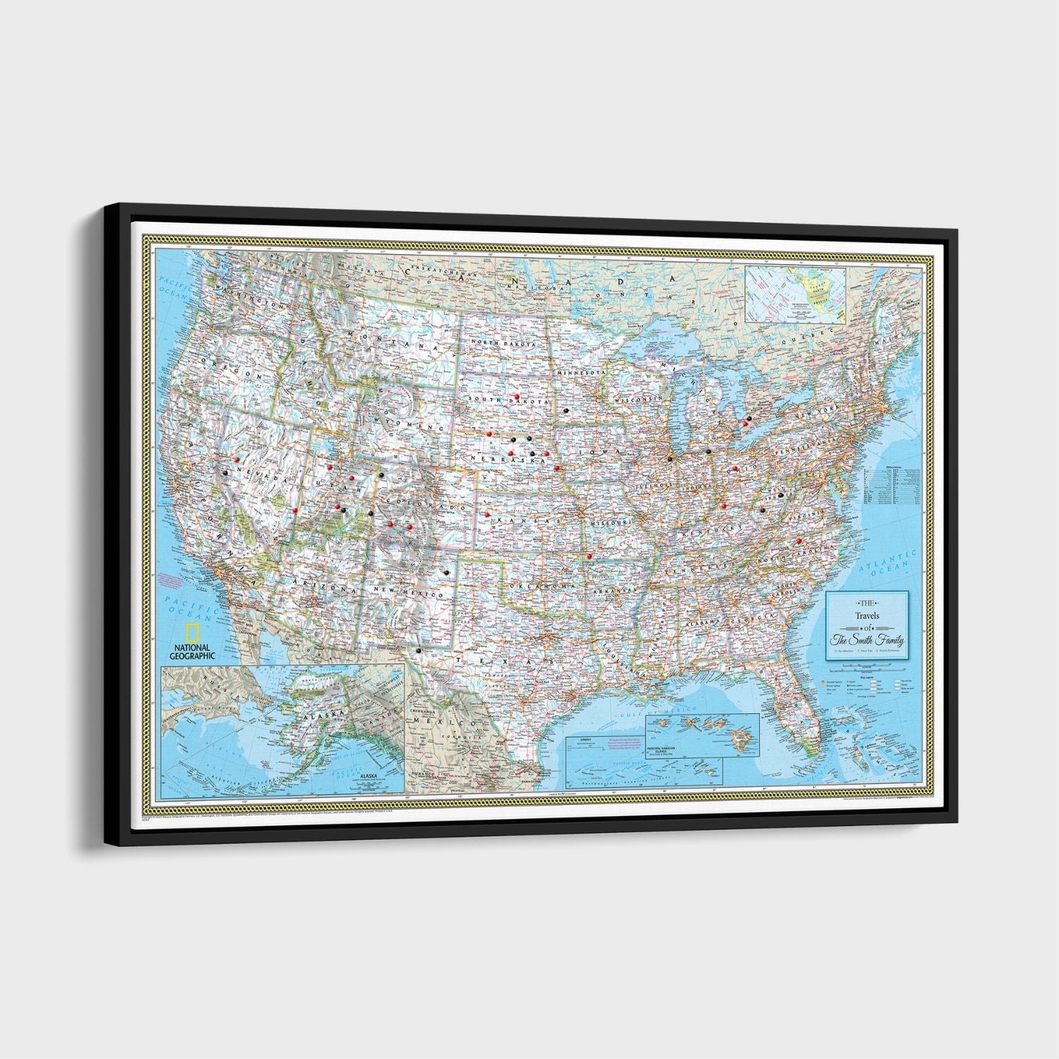 Canvas - Classic USA Travel Pin Map