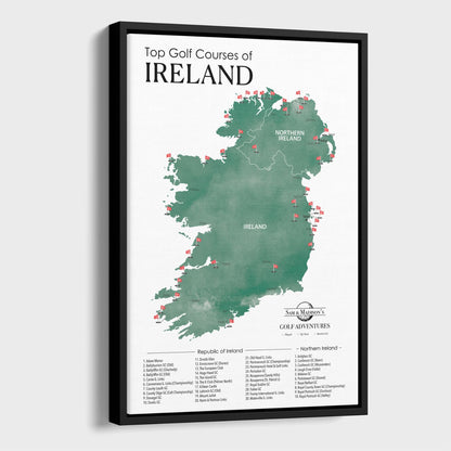Canvas - Ireland Golf Courses Travel Map with Pins