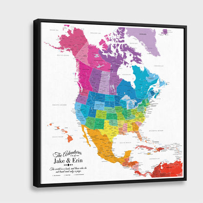 Canvas - Colorful North America Travel Map with Pins