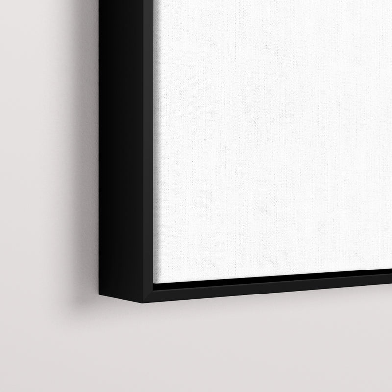 Black float mount frame, corner detail