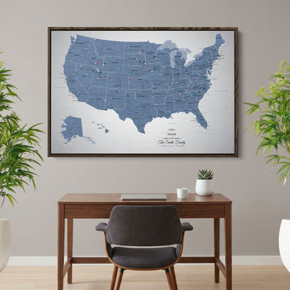 Canvas - Blue Ice USA Push Pin Travel Map with pins