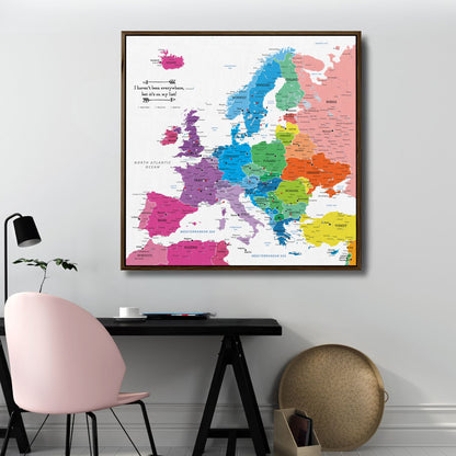 Canvas - Colorful Europe Travel Map with Pins - Square