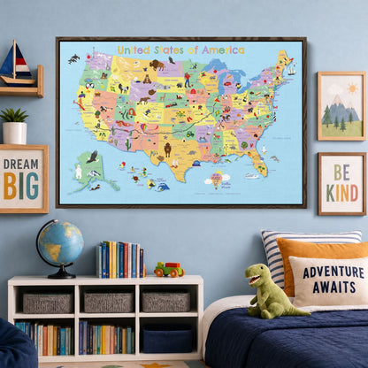 Canvas - Kids USA Travel Map with pins