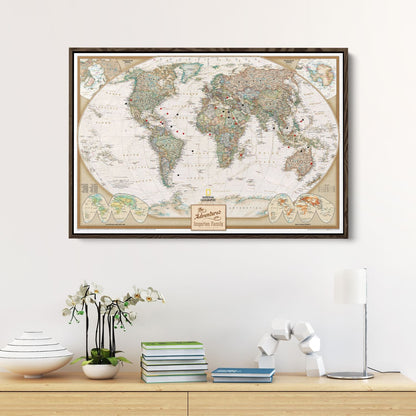Canvas - Executive World Travel Map with Pins
