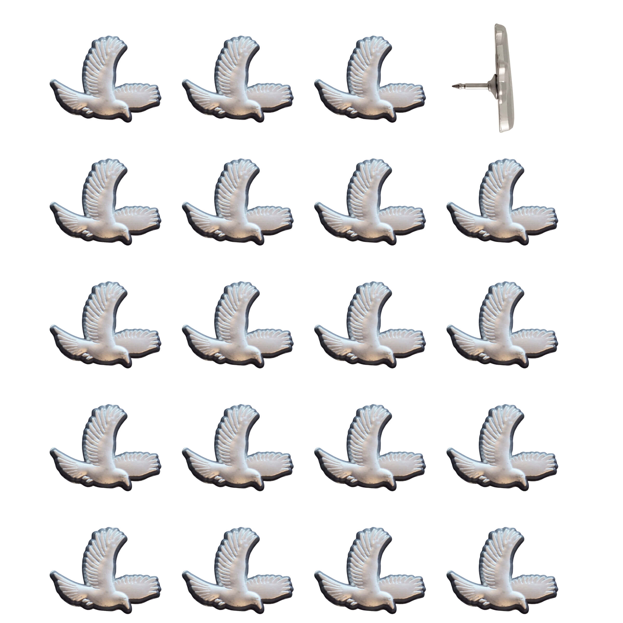 Bird Push Pins - Silver Pack of 20