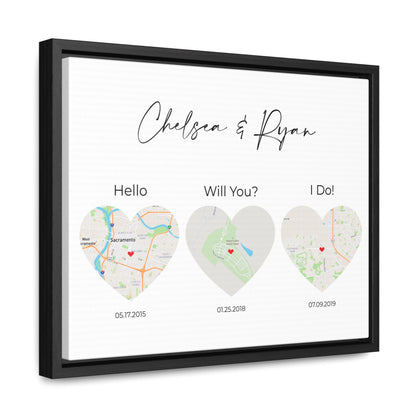3 Heart Map Art | Where We Met Map | Hello, Will You, I Do | Option 1