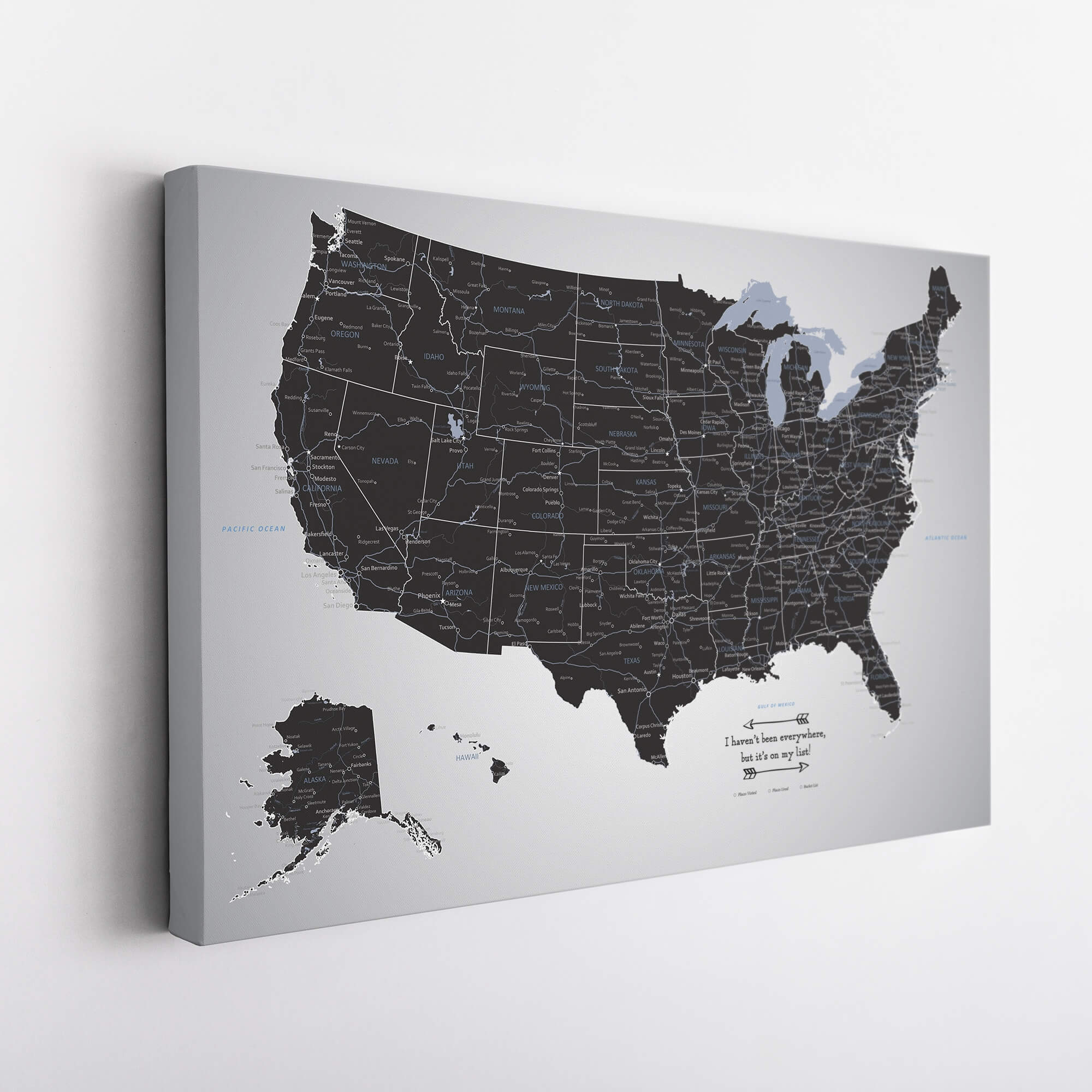 Black Ice USA Map | Black and White US Map | Push Pin Travel Maps