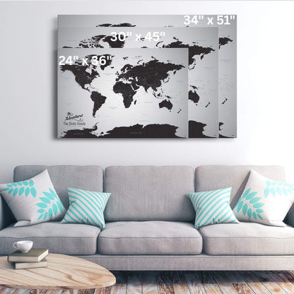 Gallery Wrapped - Black Ice World Travel Map with pins