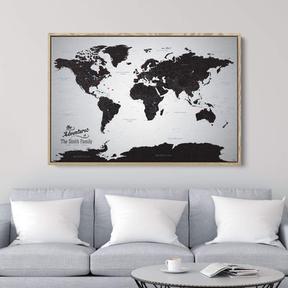 Canvas - Black Ice World Travel Map with pins
