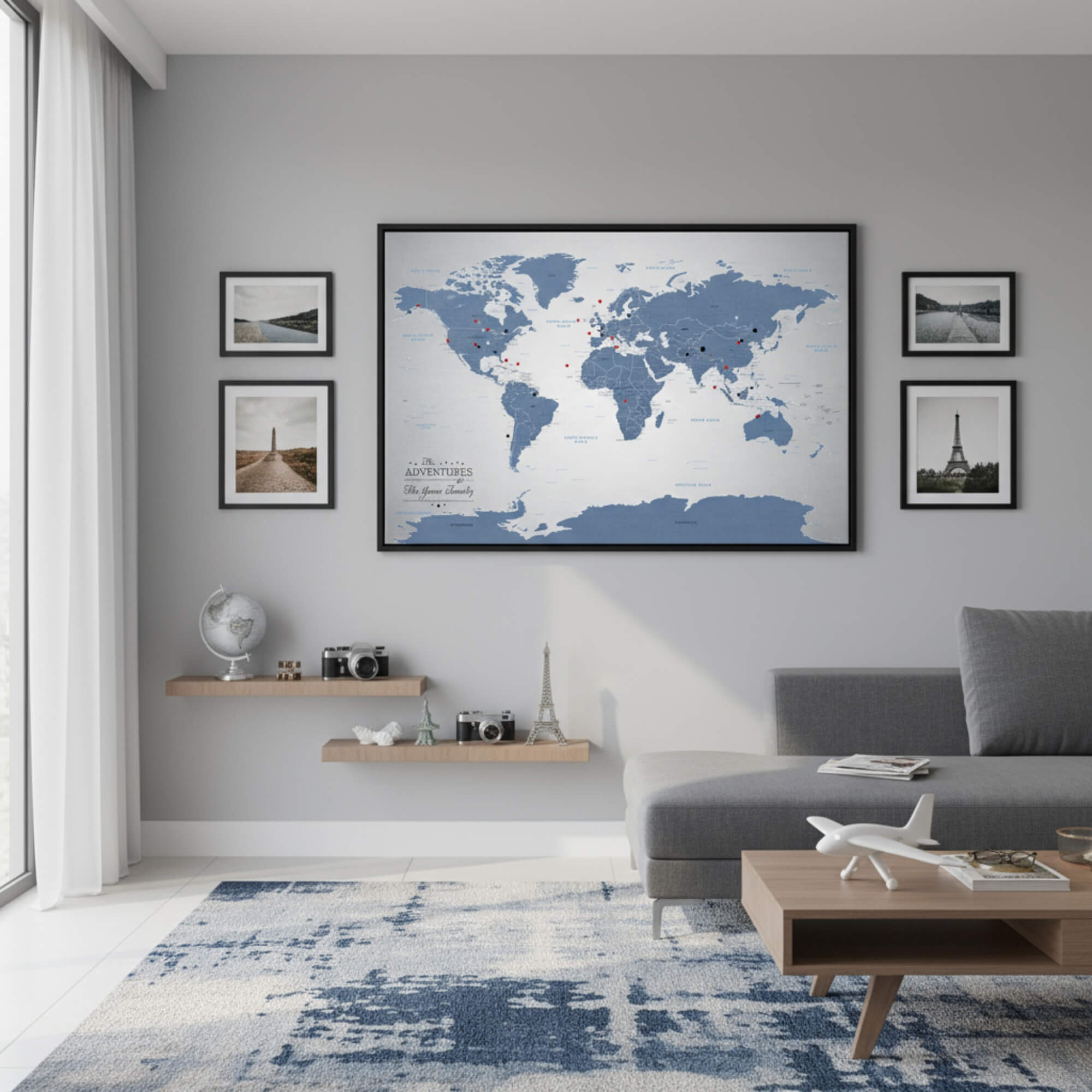 Blue Ice Canvas Map | Canvas Push Pin Map of the World – Push Pin
