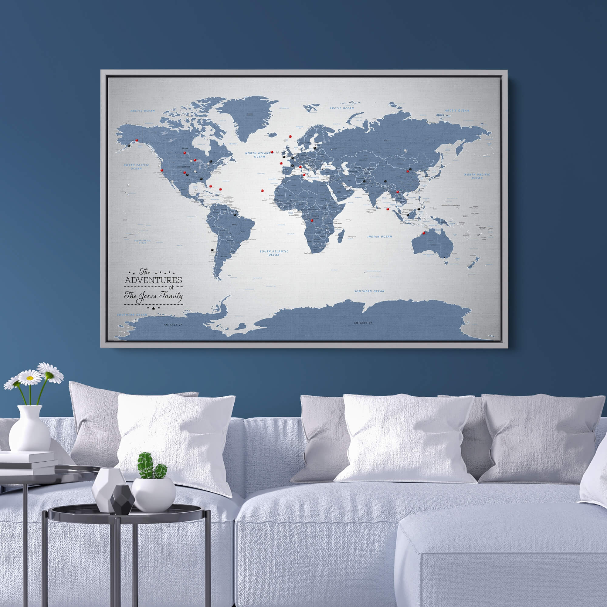 BLUEMAP 入間市 Blue Ice Canvas Map | Canvas Push Pin Map of the World – Push Pin