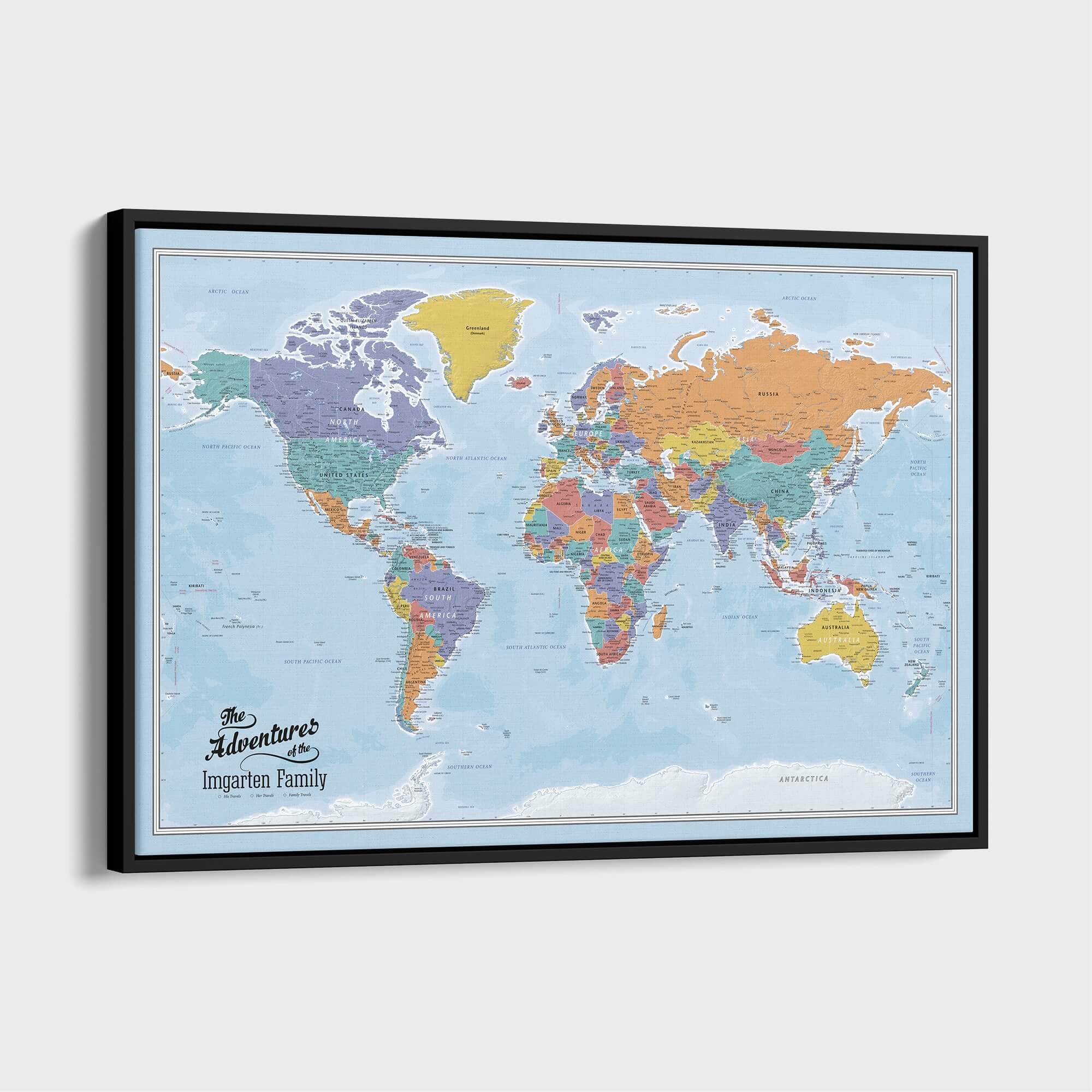 Canvas - Blue Oceans World Travel Map with pins