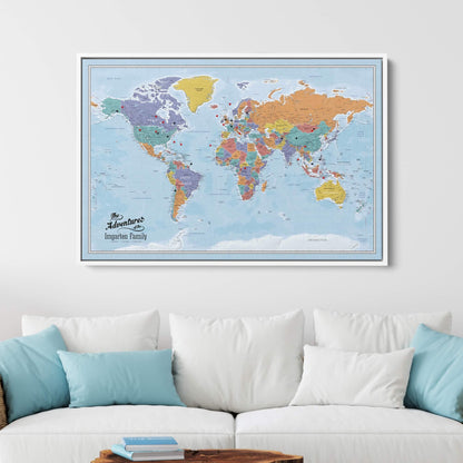Canvas - Blue Oceans World Travel Map with pins