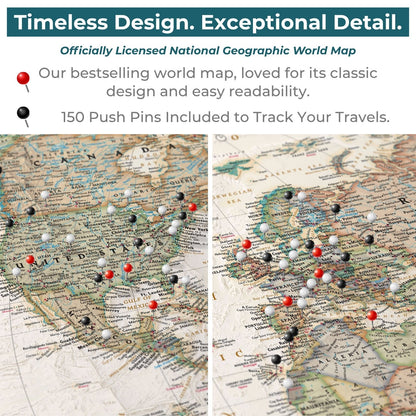 Gallery Wrapped - Executive World Travel Map with pins