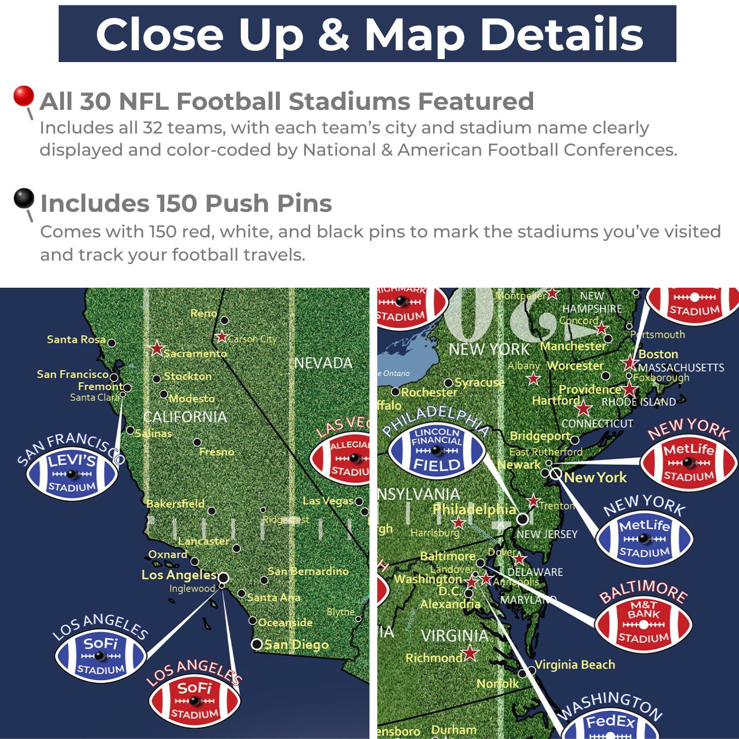 Gallery Wrapped - Football Stadium Map with Pins