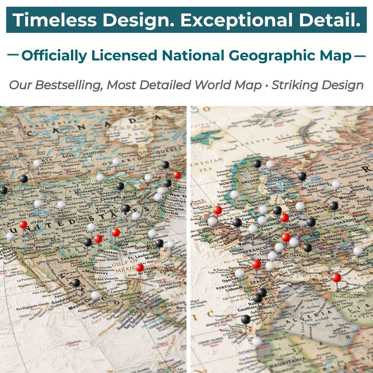 World Travel Map for Pinning – Executive Gallery Canvas
