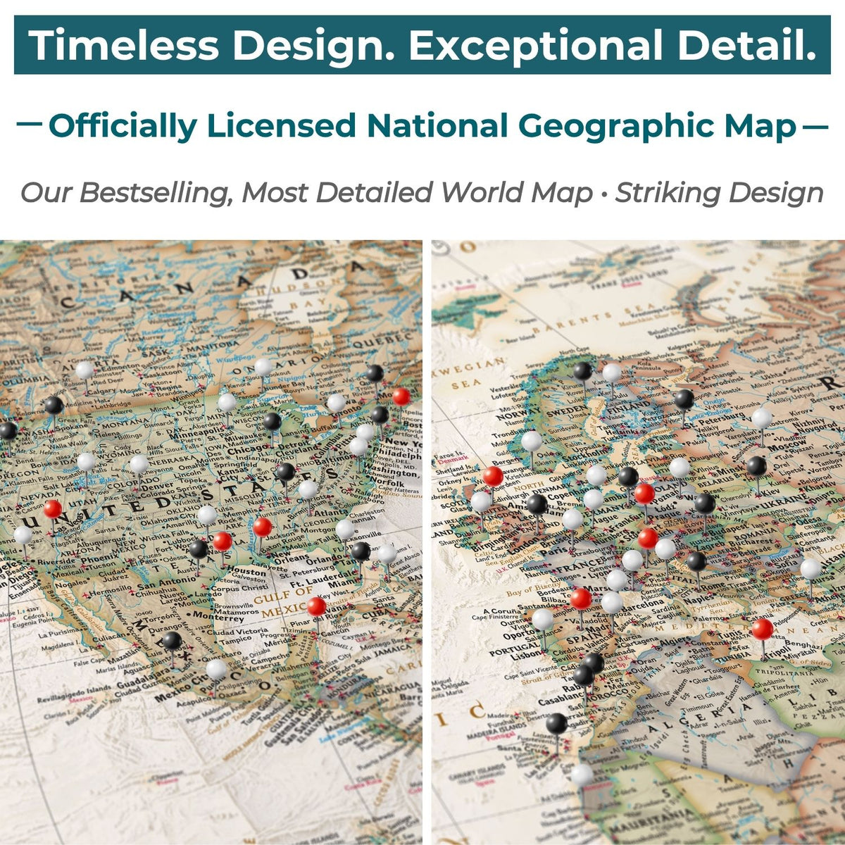 Gallery Wrapped - Executive World Travel Map with pins