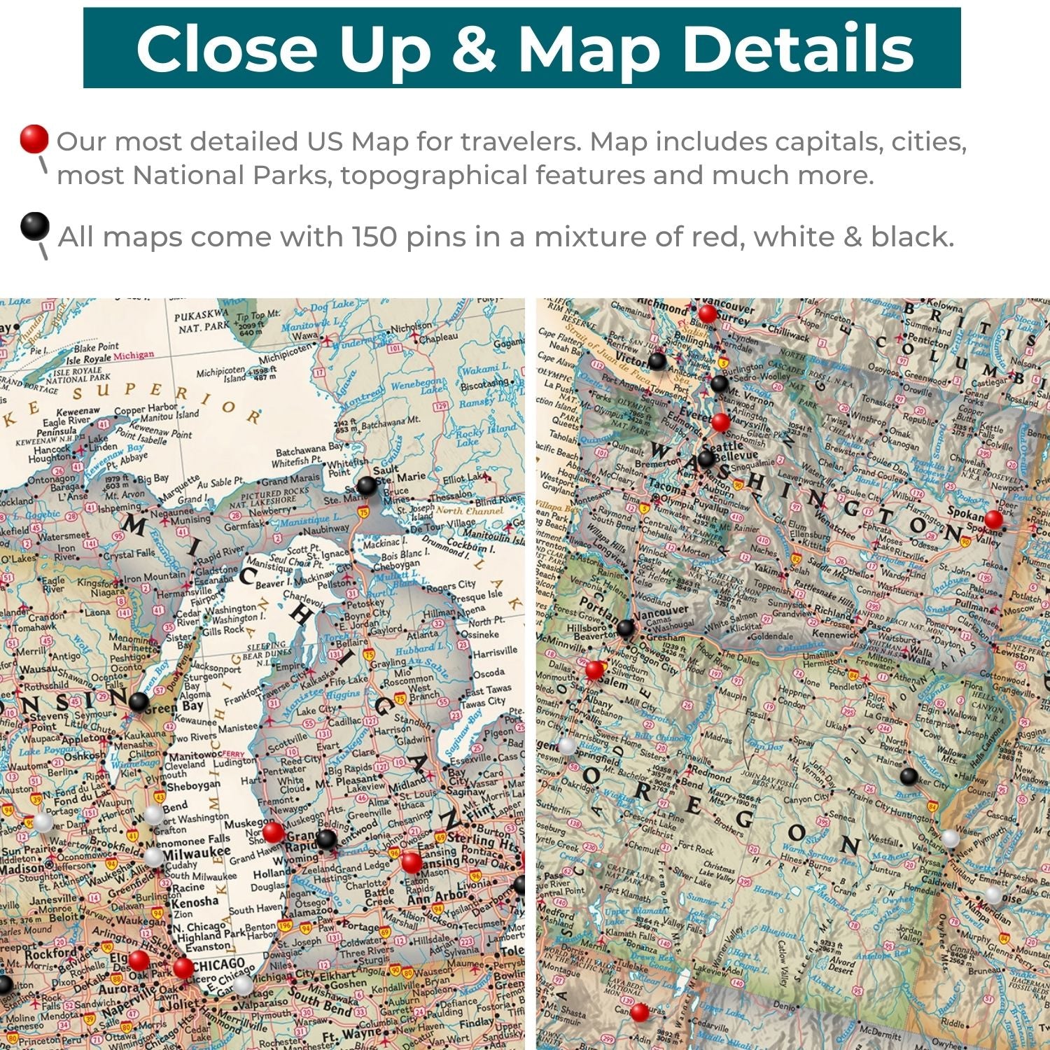 Gallery Wrapped - Executive USA Travel Map with pins