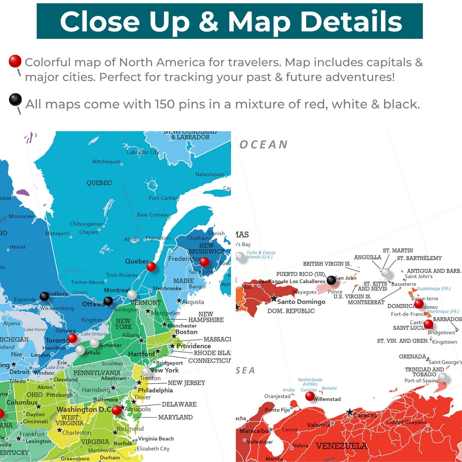 Canvas - Colorful North America Travel Map with Pins