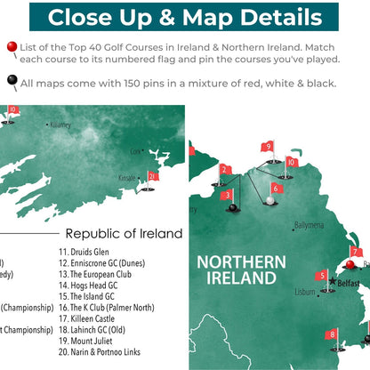 Gallery Wrapped - Ireland Golf Courses Travel Map with Pins