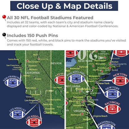 Canvas - Football Stadium Push Pin Travel Map with Pins