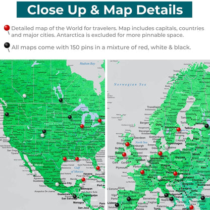 Canvas - Enchanting Emerald Watercolor World Travel Map with pins