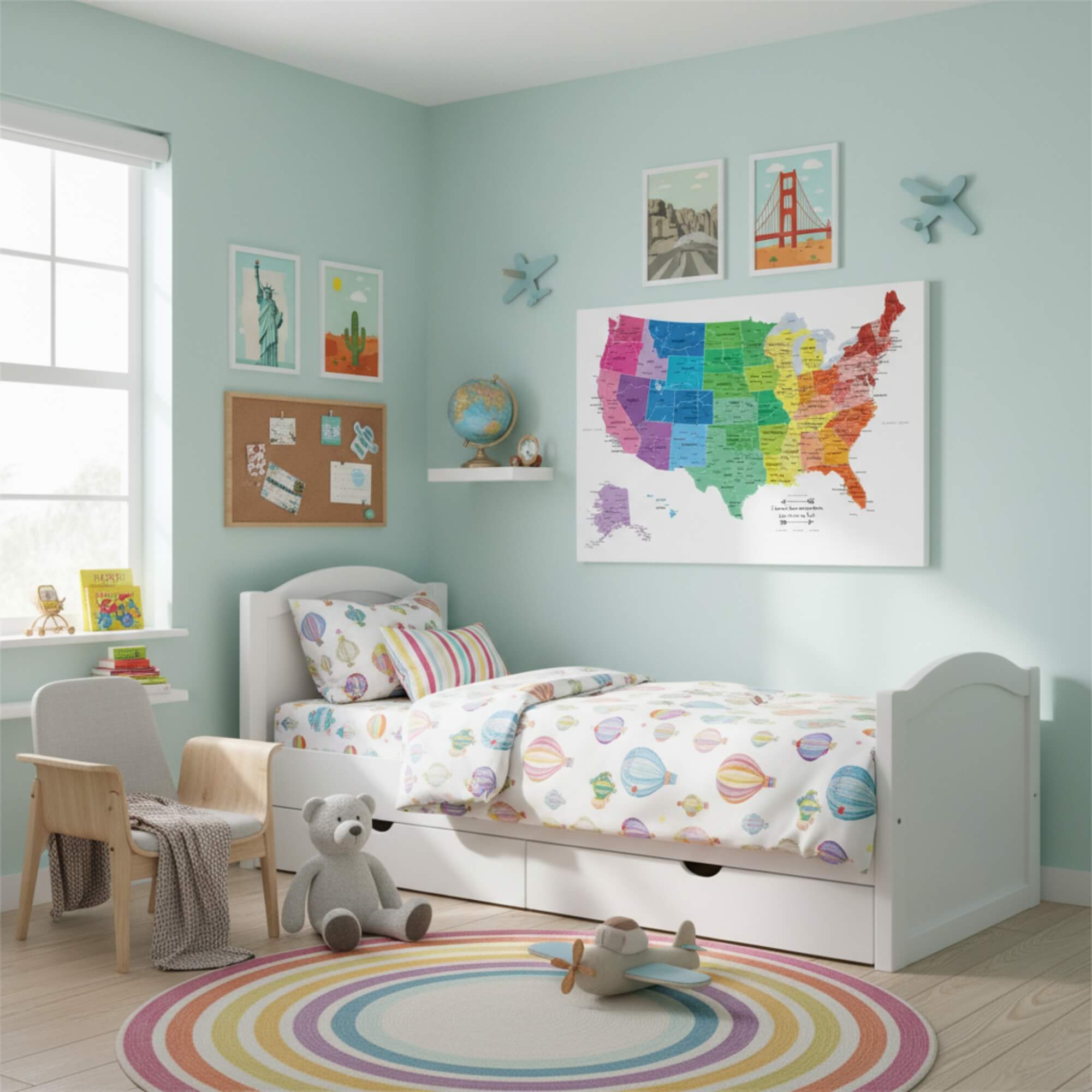 Gallery Wrapped - Colorful USA Travel Map with pins