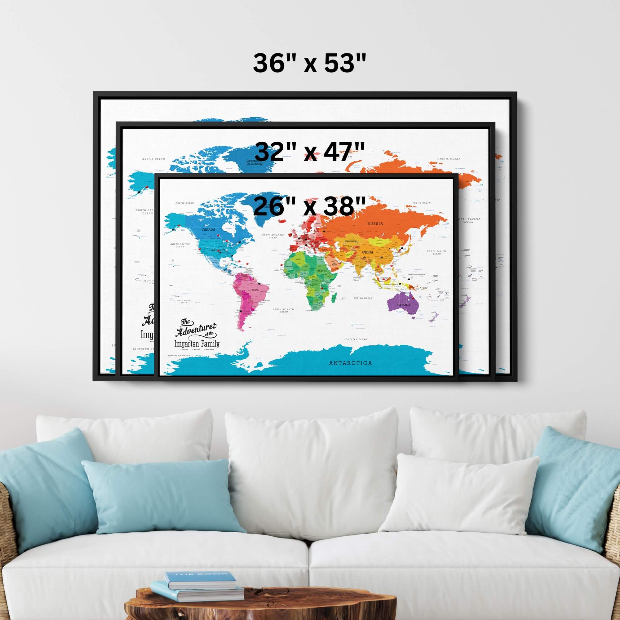 Multi-Colored World Map | Colorful Map on Canvas | Large Canvas