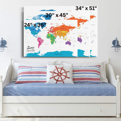 Gallery Wrapped - Colorful World Travel Map with pins