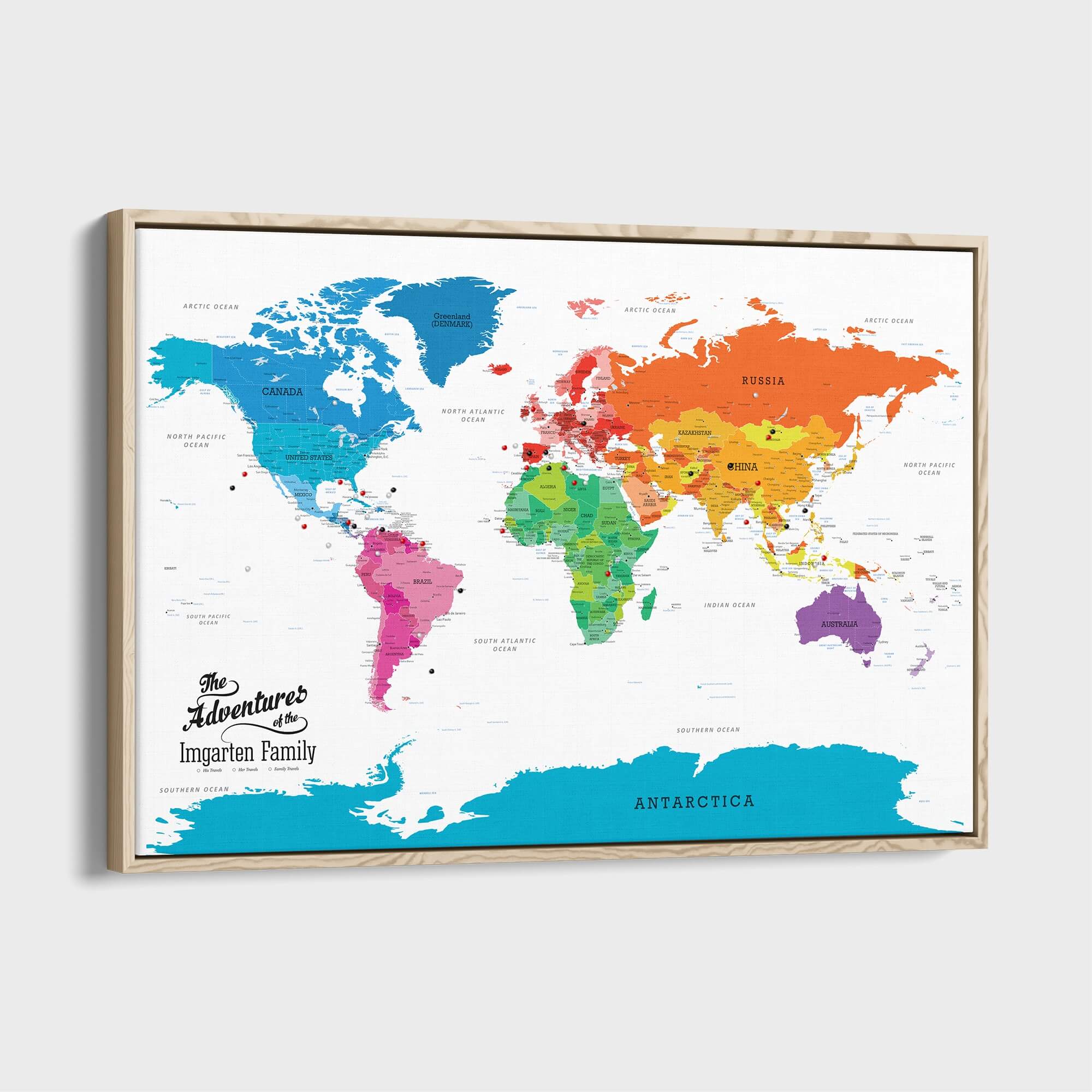 Multi-Colored World Map | Colorful Map on Canvas | Large Canvas