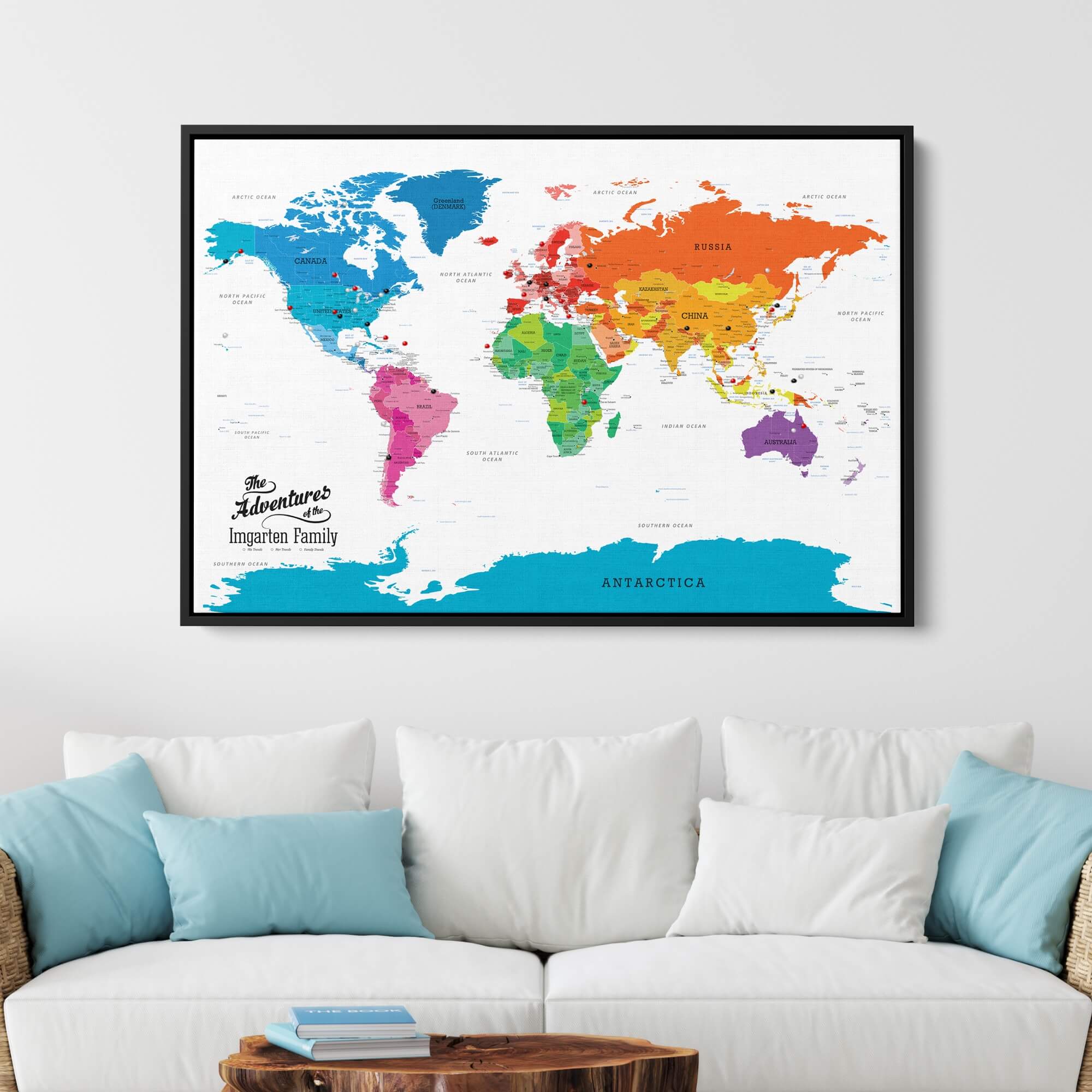 Multi-Colored World Map | Colorful Map on Canvas | Large Canvas Map ...