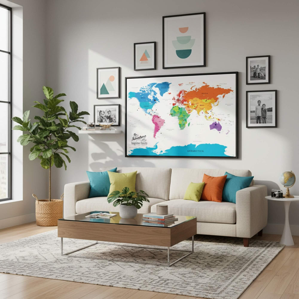 Multi-Colored World Map | Colorful Map on Canvas | Large Canvas Map ...
