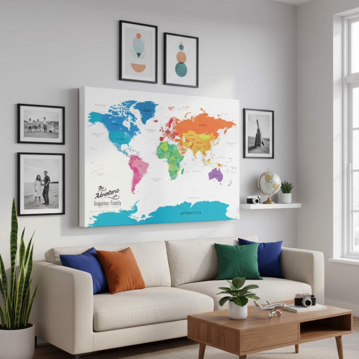 Gallery Wrapped Canvas Map of the World | Colorful World Map Canvas ...
