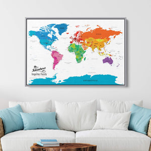 Multi-Colored World Map | Colorful Map on Canvas | Large Canvas Map ...