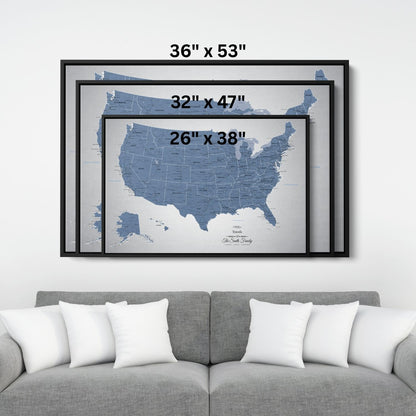 Canvas - Blue Ice USA Push Pin Travel Map with pins
