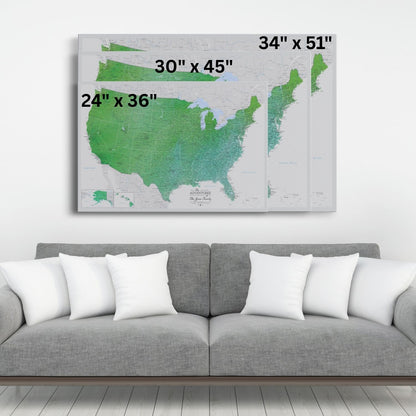 Gallery Wrapped - Enchanting Emerald Watercolor US Travel Map with pins