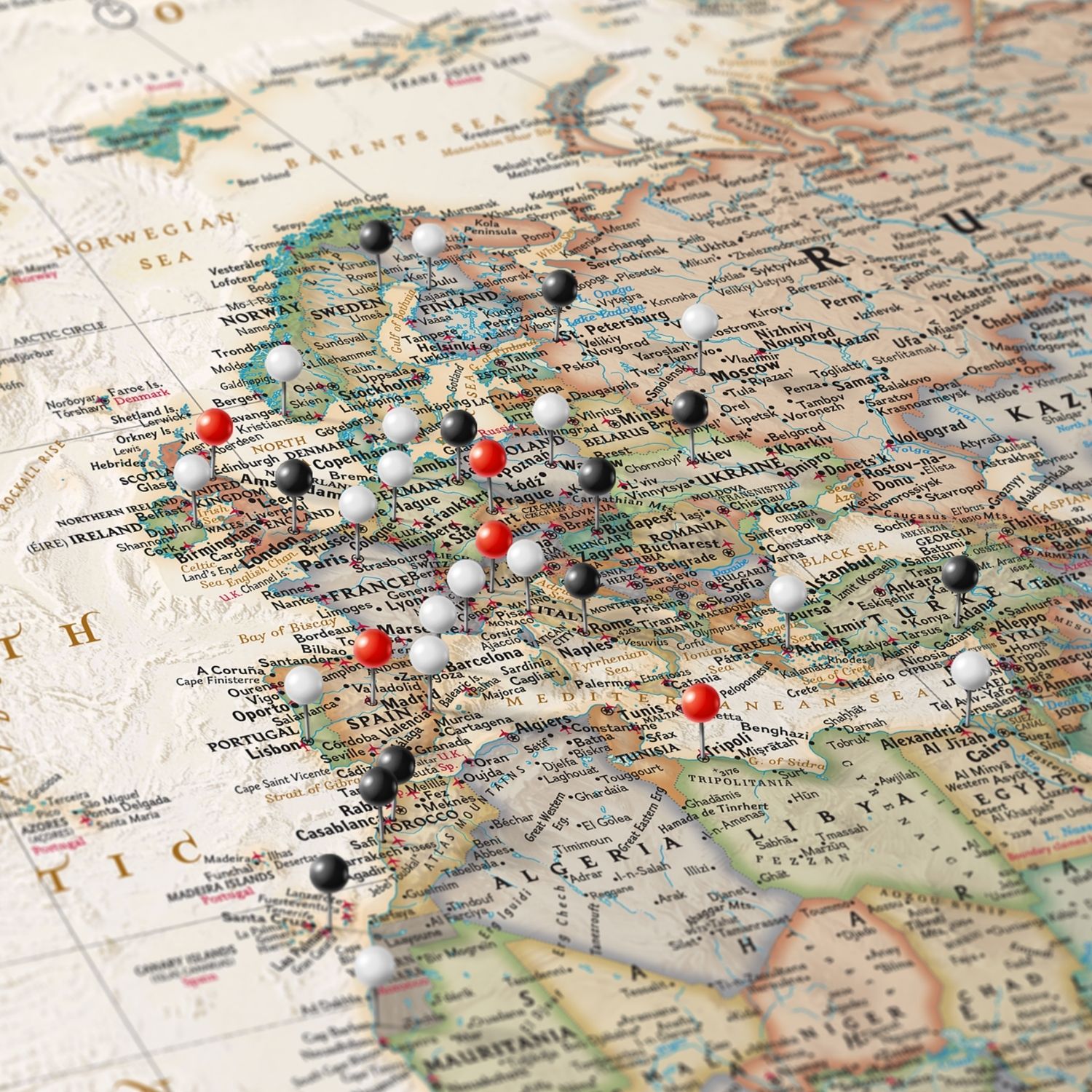 World Travel Map for Pinning – Executive Gallery Canvas
