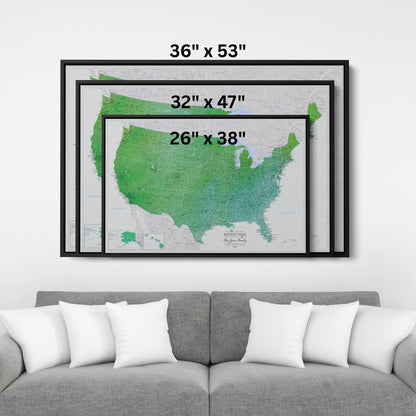 Canvas - Enchanting Emerald Watercolor USA Travel Map with pins