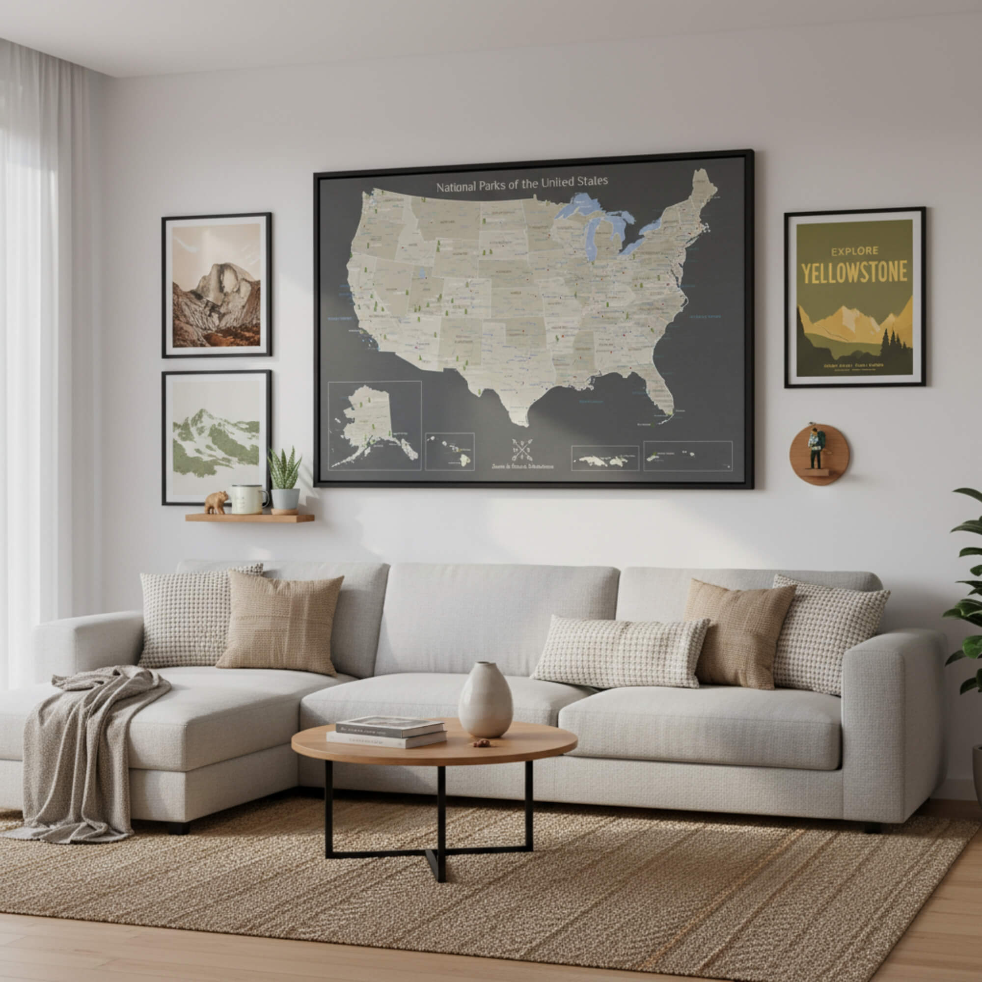 Canvas - Earth Toned National Parks of the USA Travel Map with pins