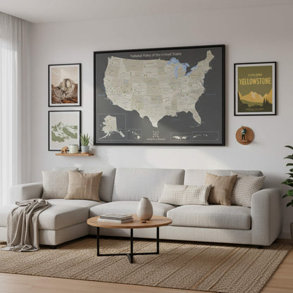 Canvas - Earth Toned National Parks of the USA Travel Map with pins