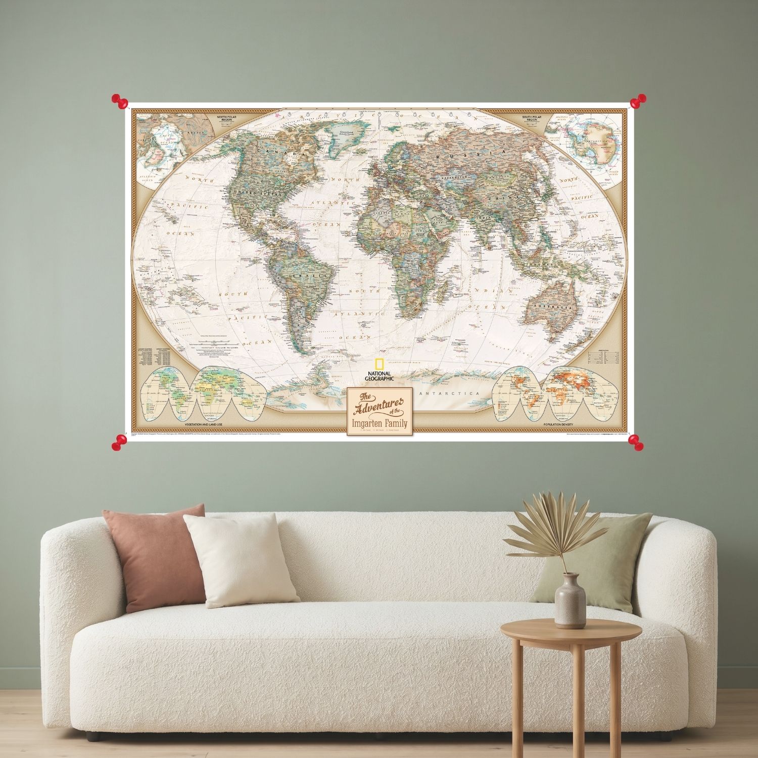 Executive Map Poster | Unframed Canvas Map | Push Pin Travel Maps