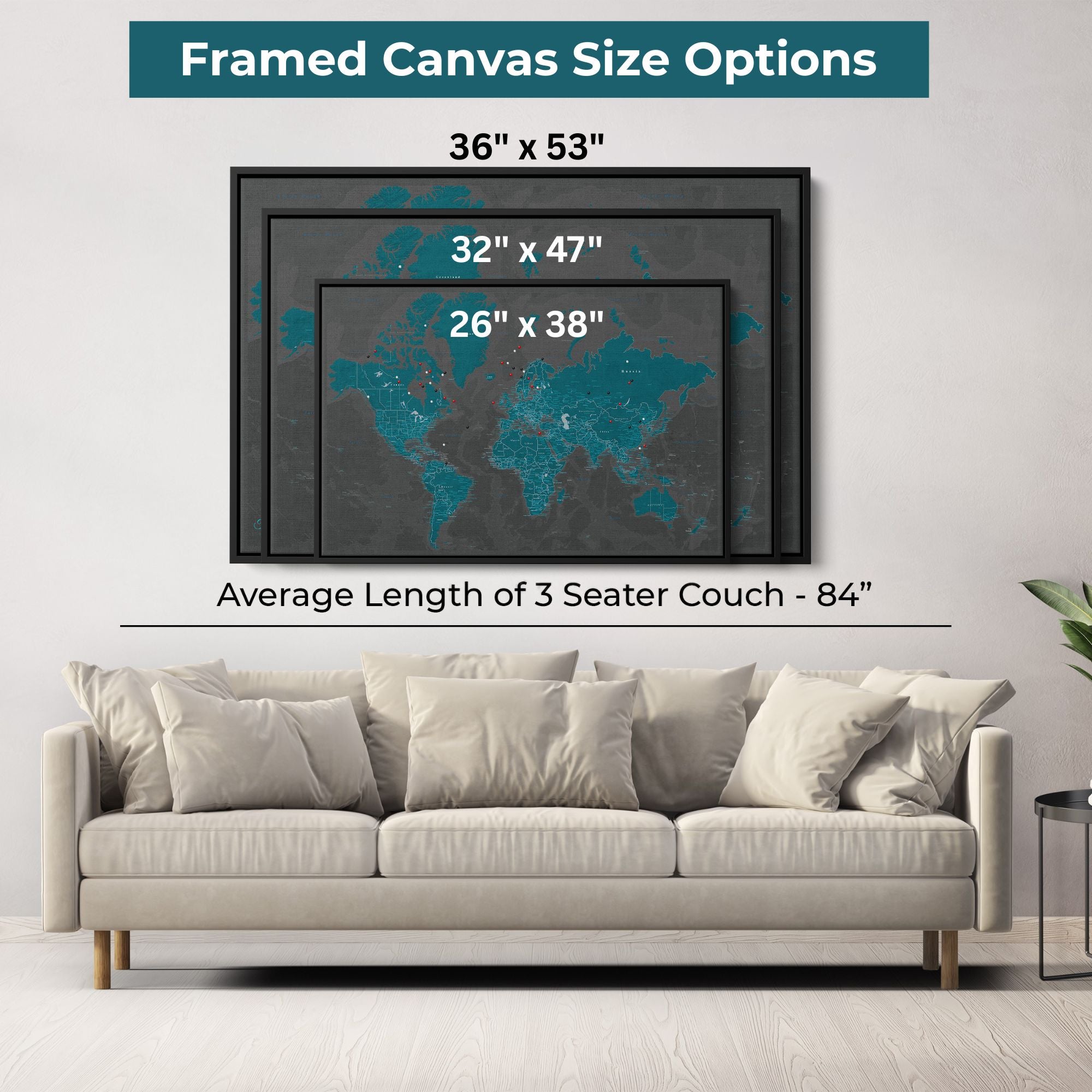 Canvas - Midnight Dream World Travel Map with pins