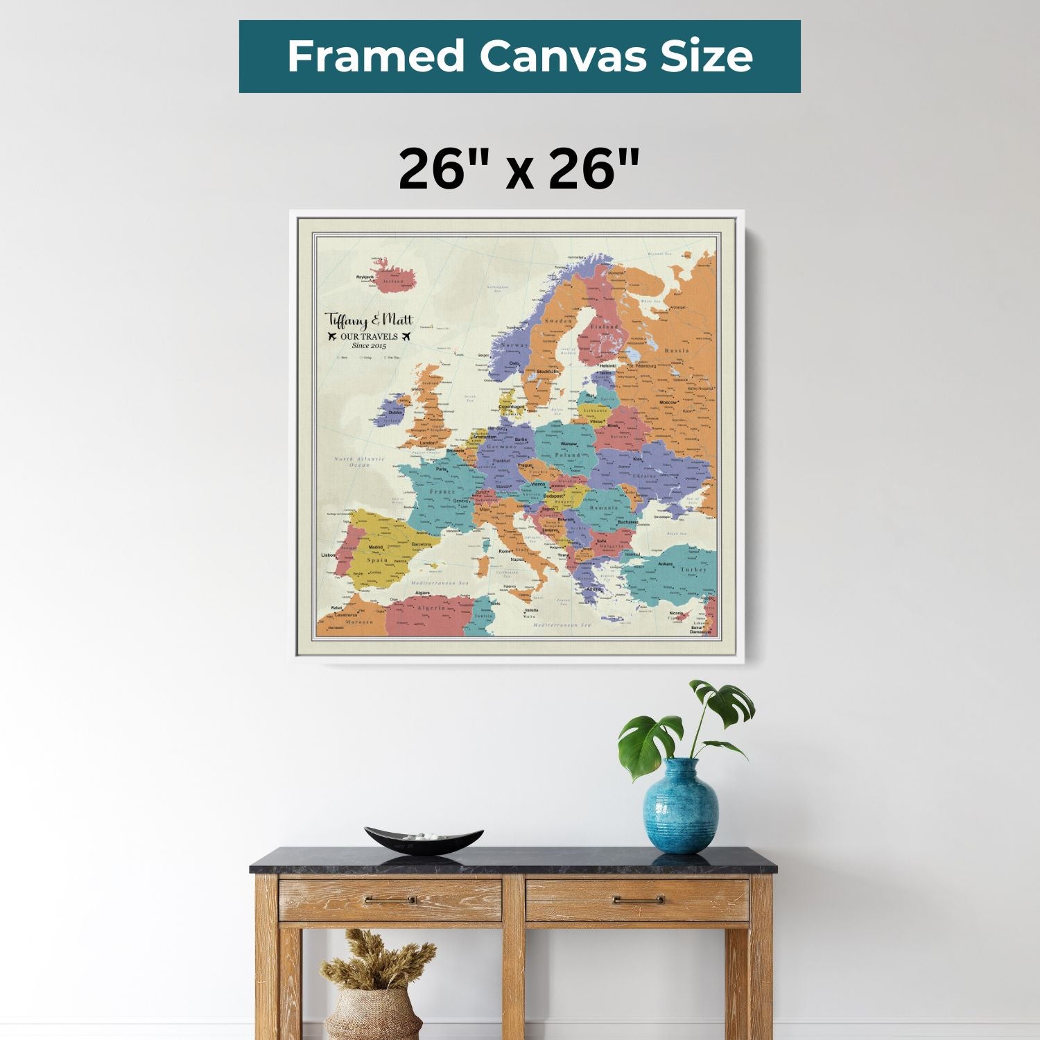 Canvas - Tan Ocean Europe Travel Map with Pins - Square