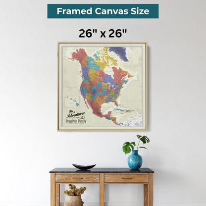 Canvas - Tan Ocean North America Travel Map with Pins