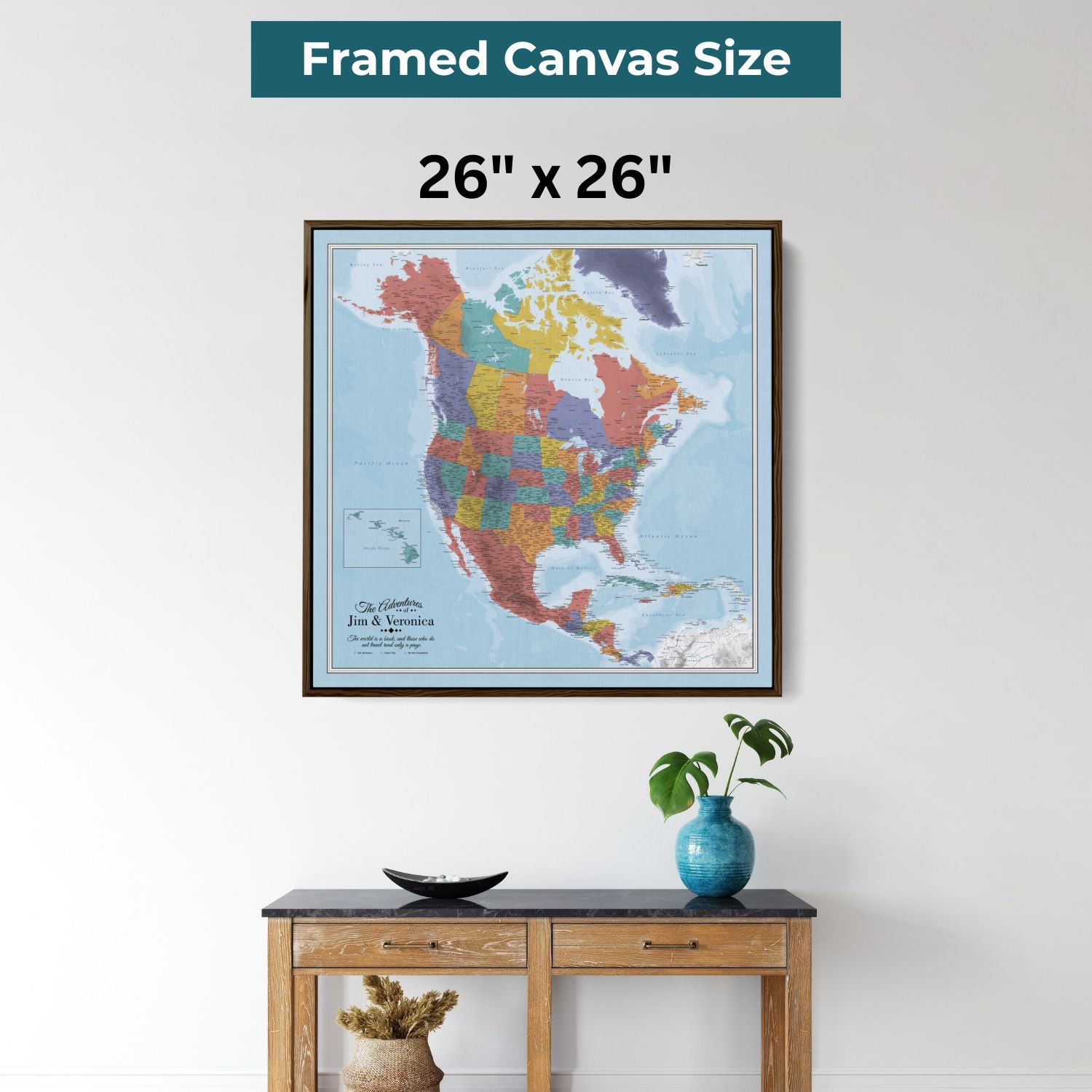 Canvas - Blue Oceans North America Travel Map with Pins