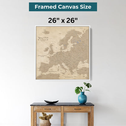 Canvas - Vintage Europe Travel Map with Pins - Square