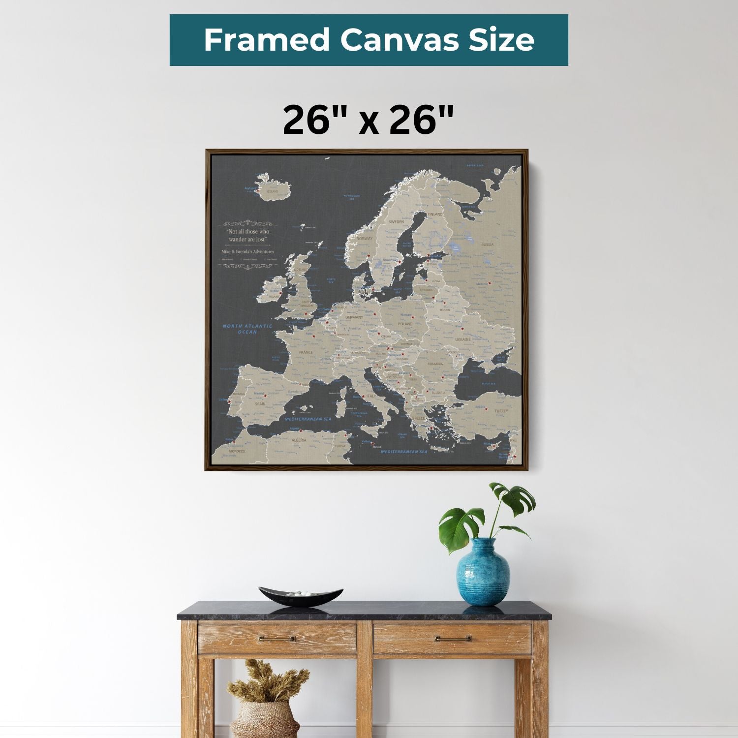 Canvas - Earth Toned Europe Travel Map with Pins - Square