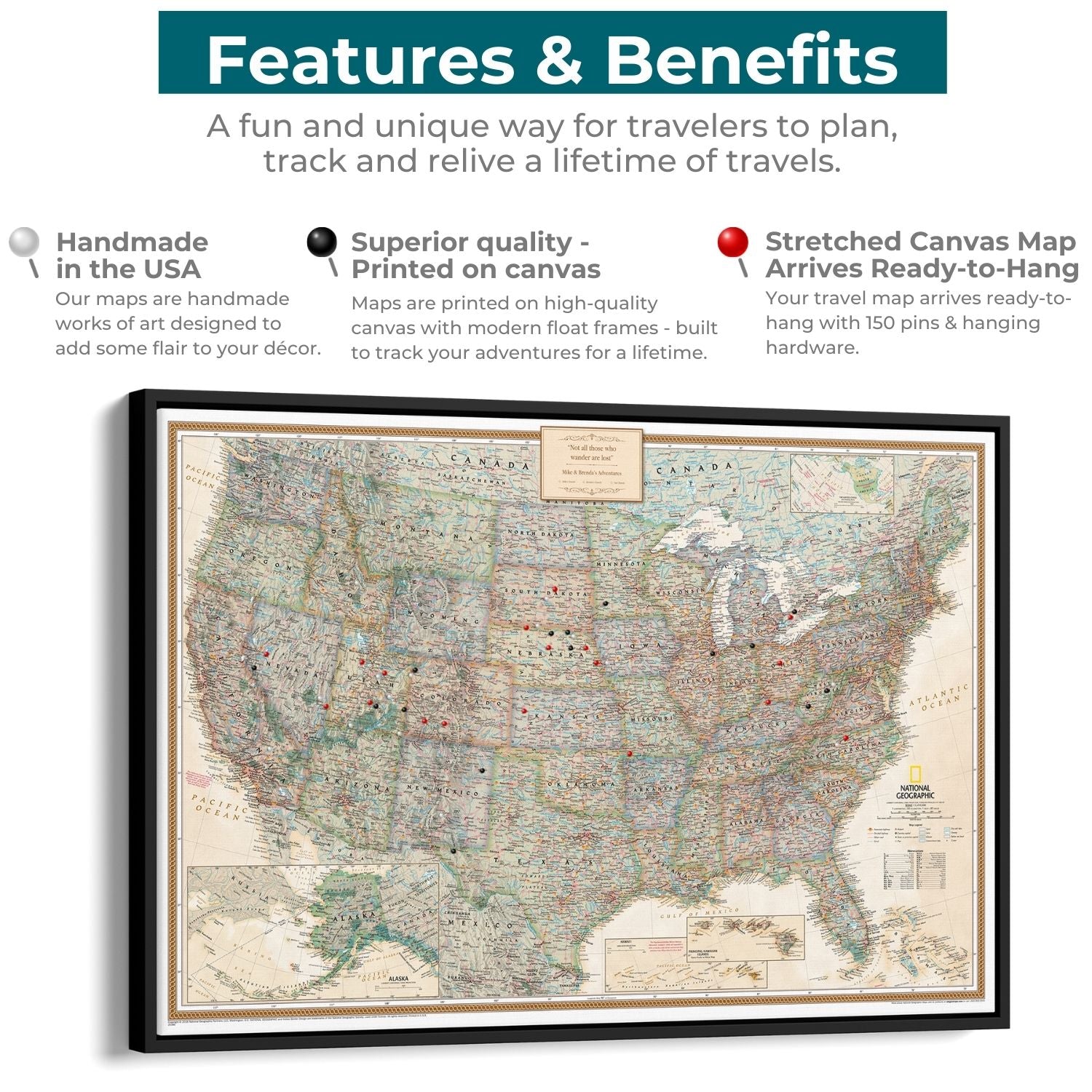 United States Travel Map | Canvas Push Pin Travel Map – Push Pin
