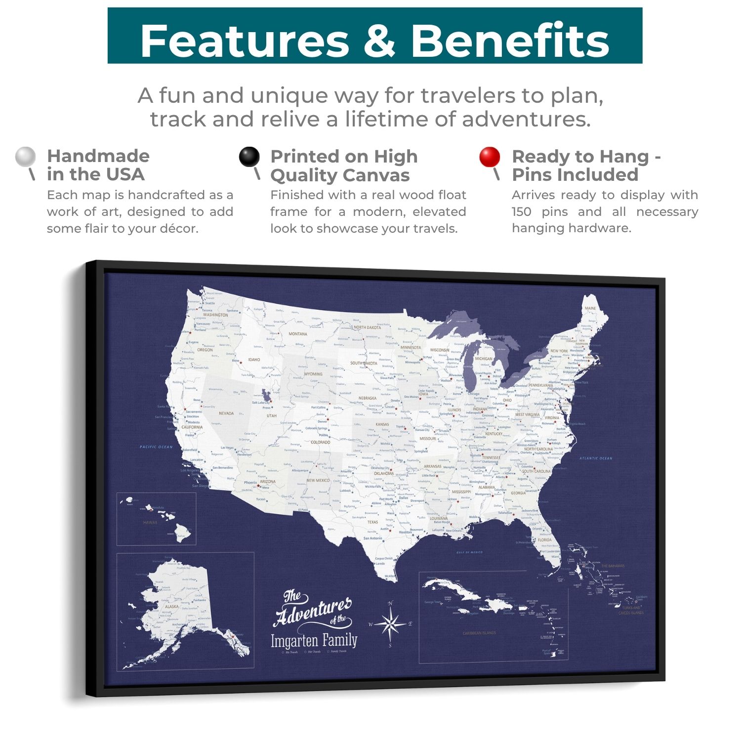 Canvas - Navy Explorers USA and Caribbean Travel Map